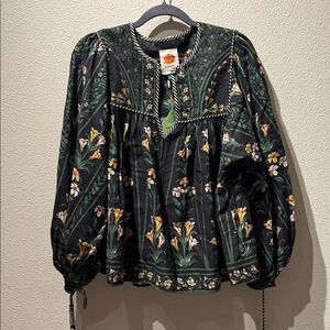 FARM Rio Black and Green Floral Blouse